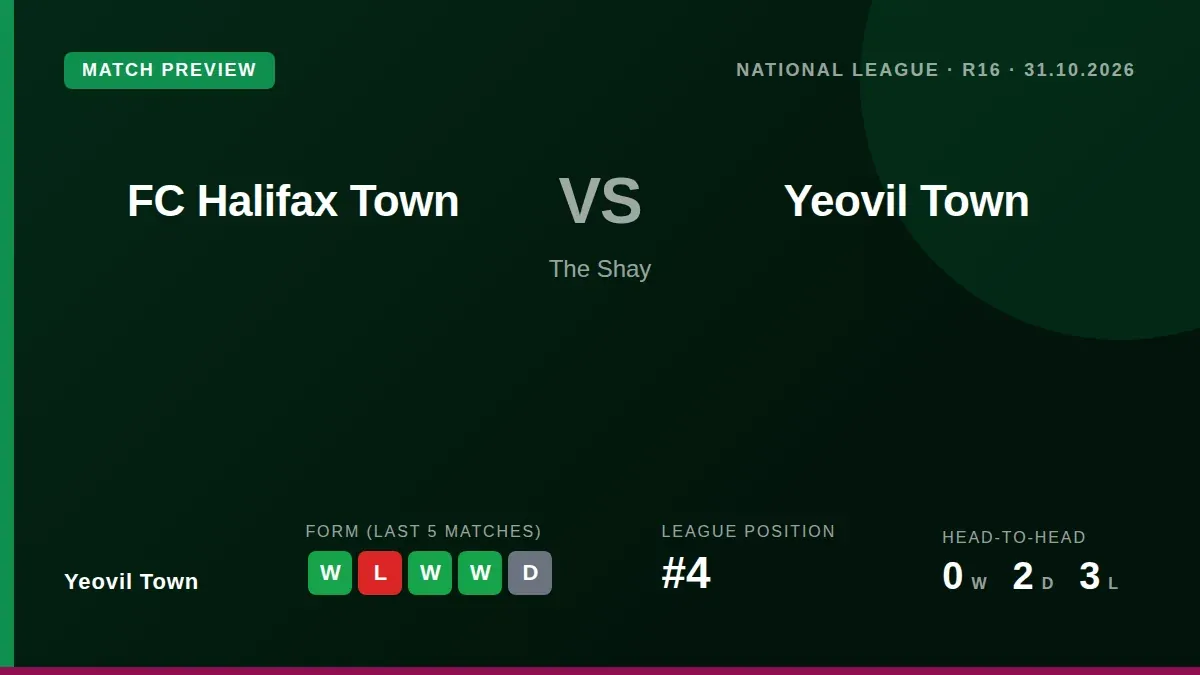 Yeovil Town, fourth in the National League, visit The Shay Stadium for a 12:30pm fixture against FC Halifax Town, with...